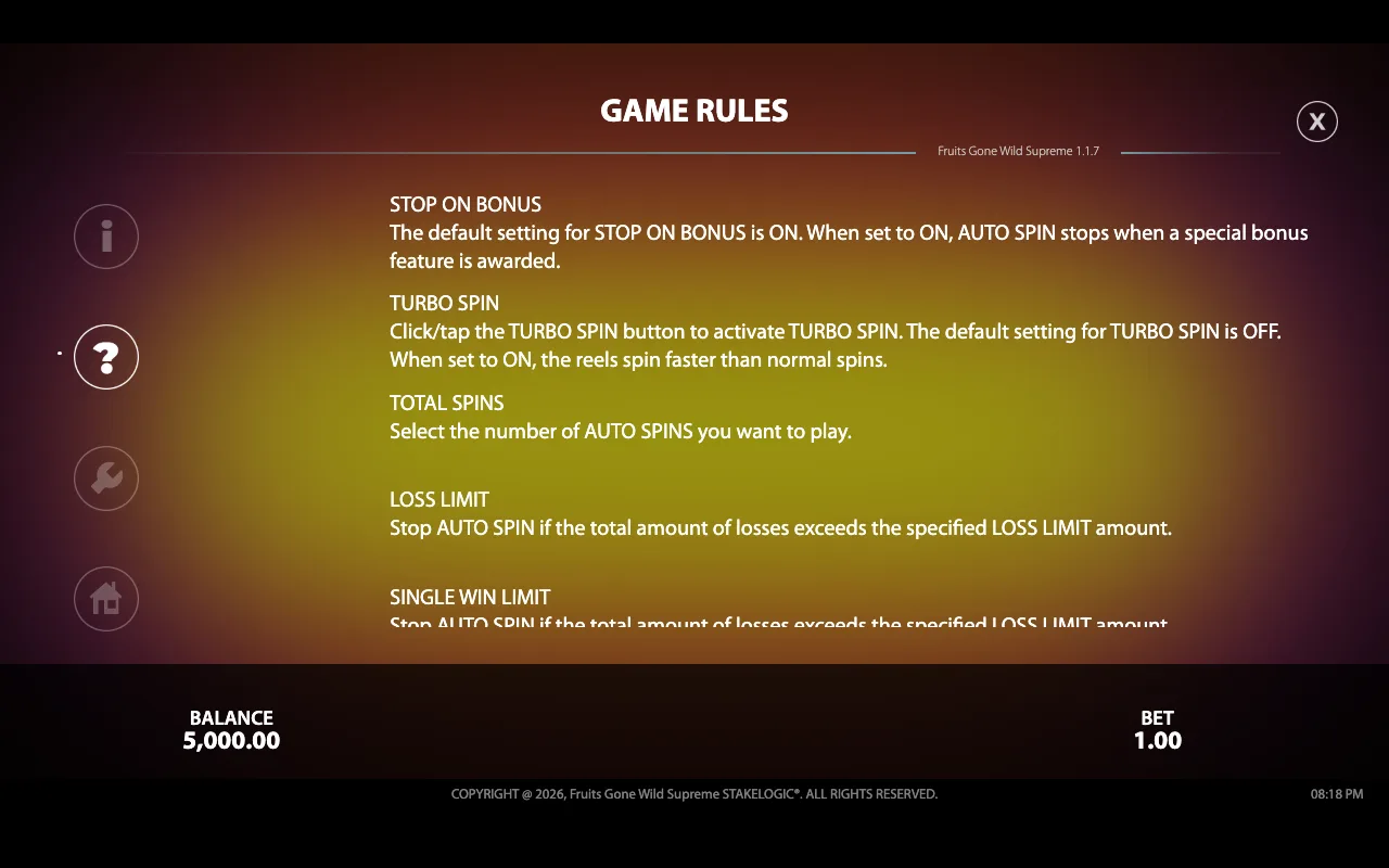 Game rules — Fruits Gone Wild Supreme