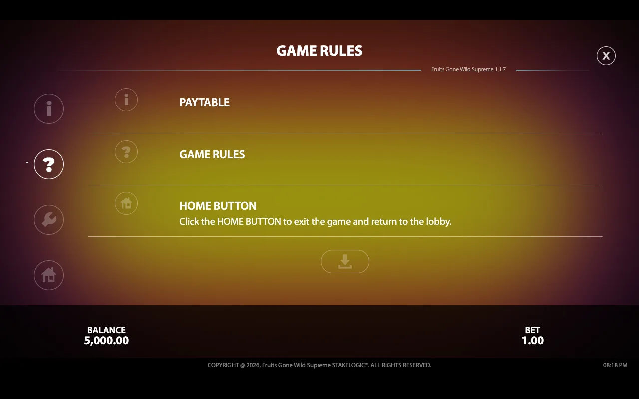 Game rules — Fruits Gone Wild Supreme