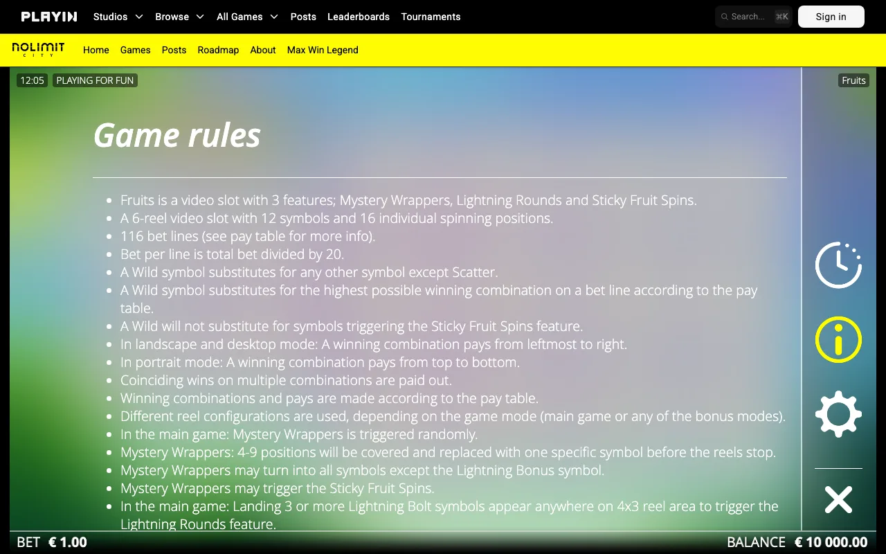 Game rules, page 1 — Fruits