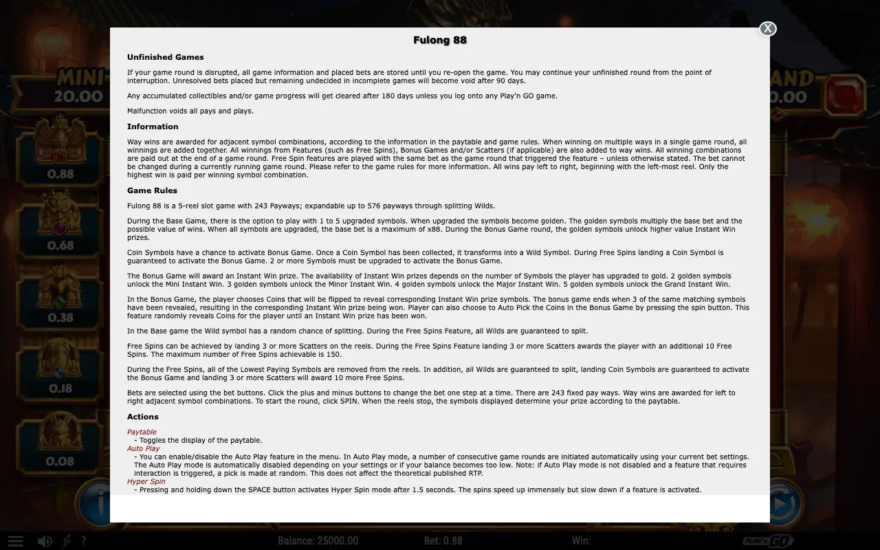 Game rules, page 1 — Fulong 88