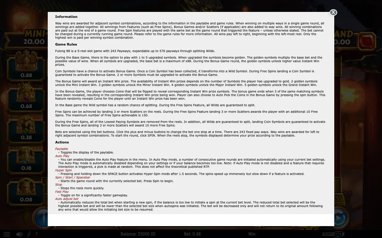 Game rules, page 2 — Fulong 88