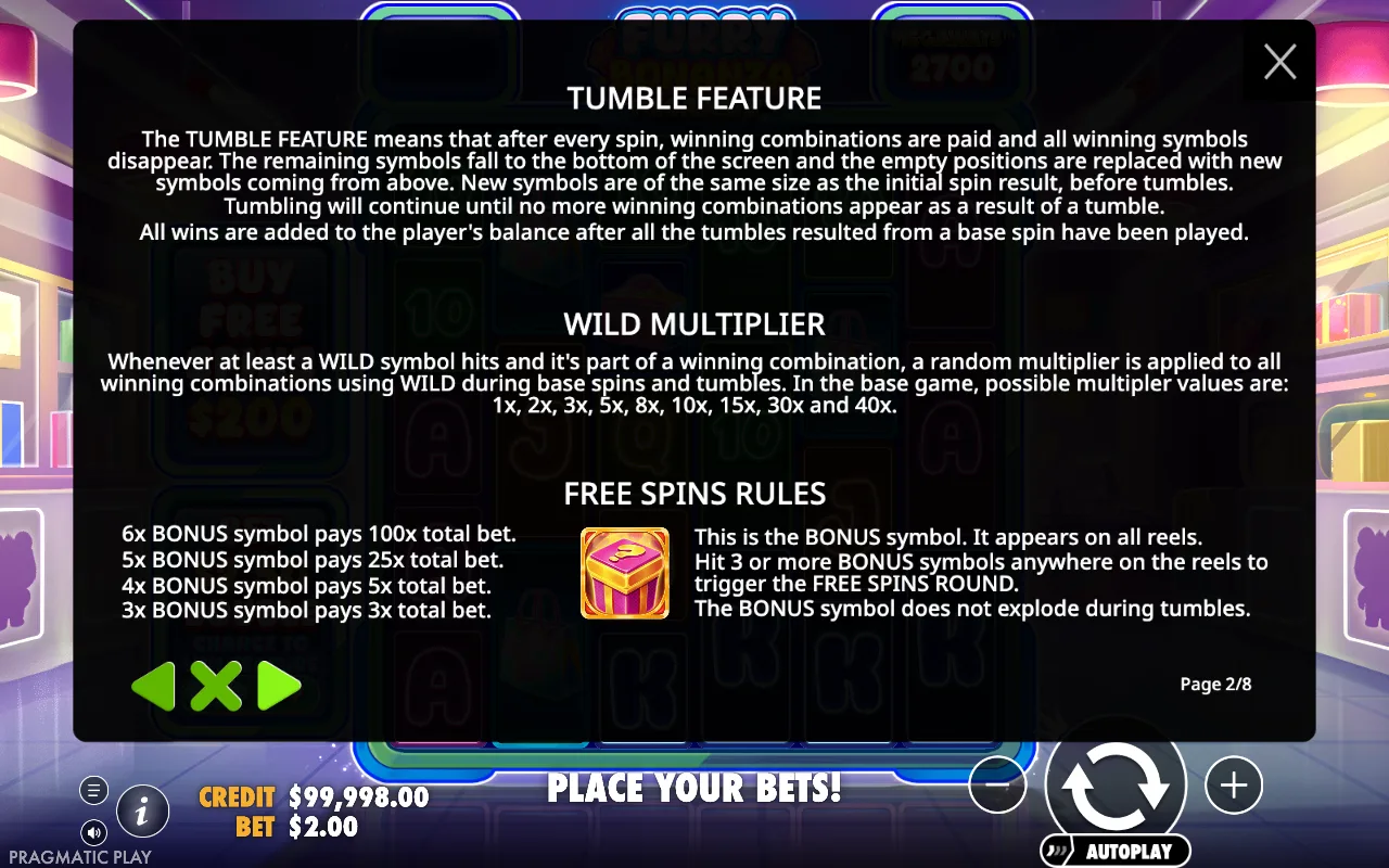 Tumble feature — Furry Bonanza Megaways