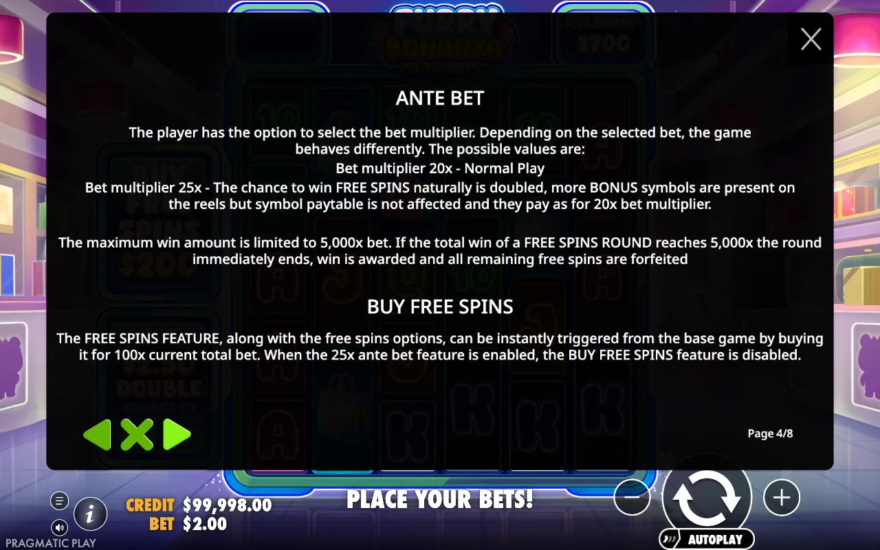 Ante bet — Furry Bonanza Megaways