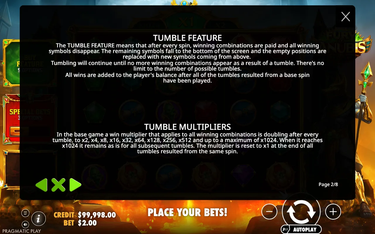 Tumble feature — Fury of Anubis