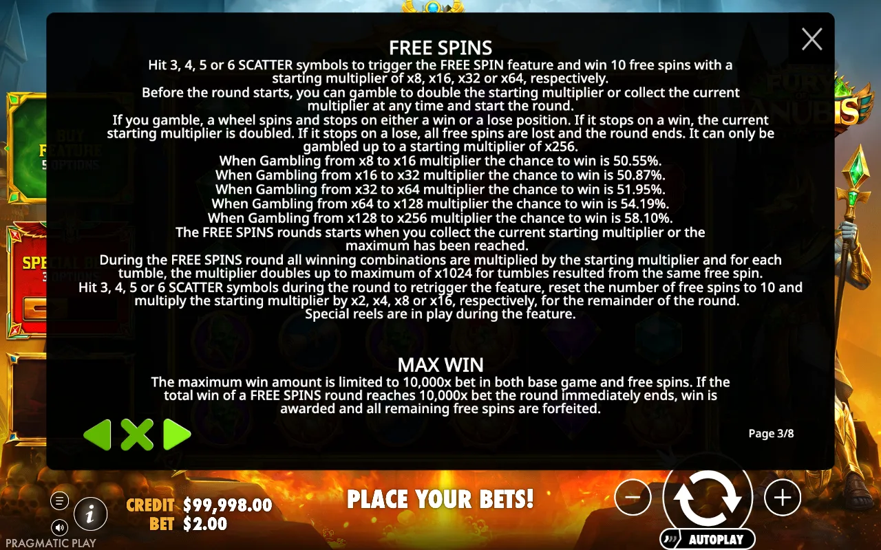 Free spins — Fury of Anubis