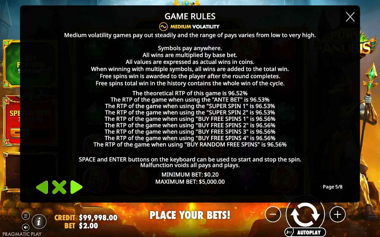 Medium volatility — Fury of Anubis