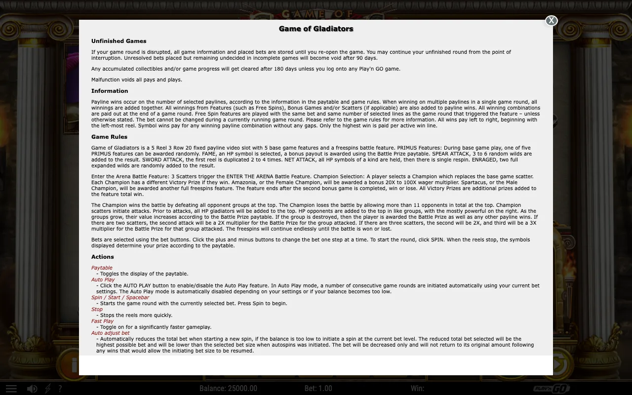 Game rules, page 1 — Game of Gladiators