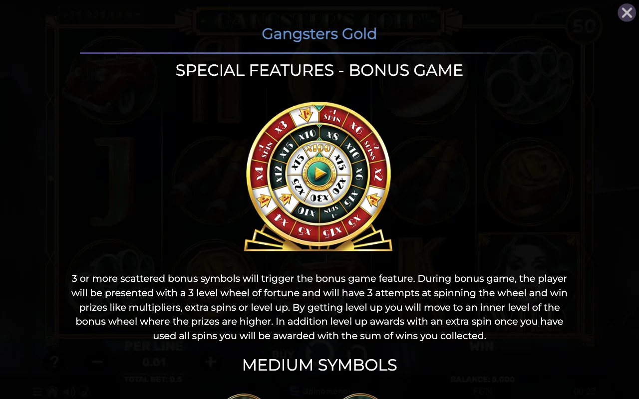 Special features - bonus game — Gangsters Gold