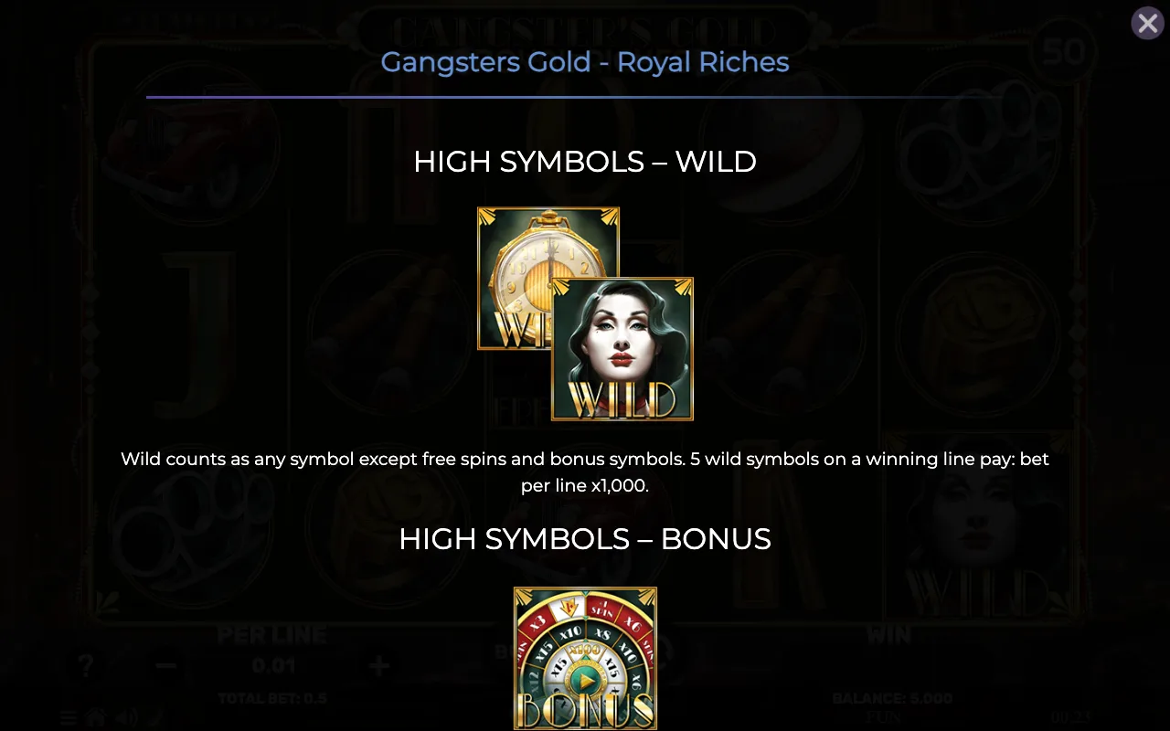 High symbols - wild — Gangsters Gold Royal Riches