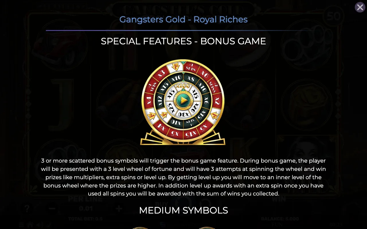 Special features - bonus game — Gangsters Gold Royal Riches