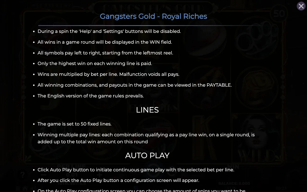 Game rules, page 7 — Gangsters Gold Royal Riches