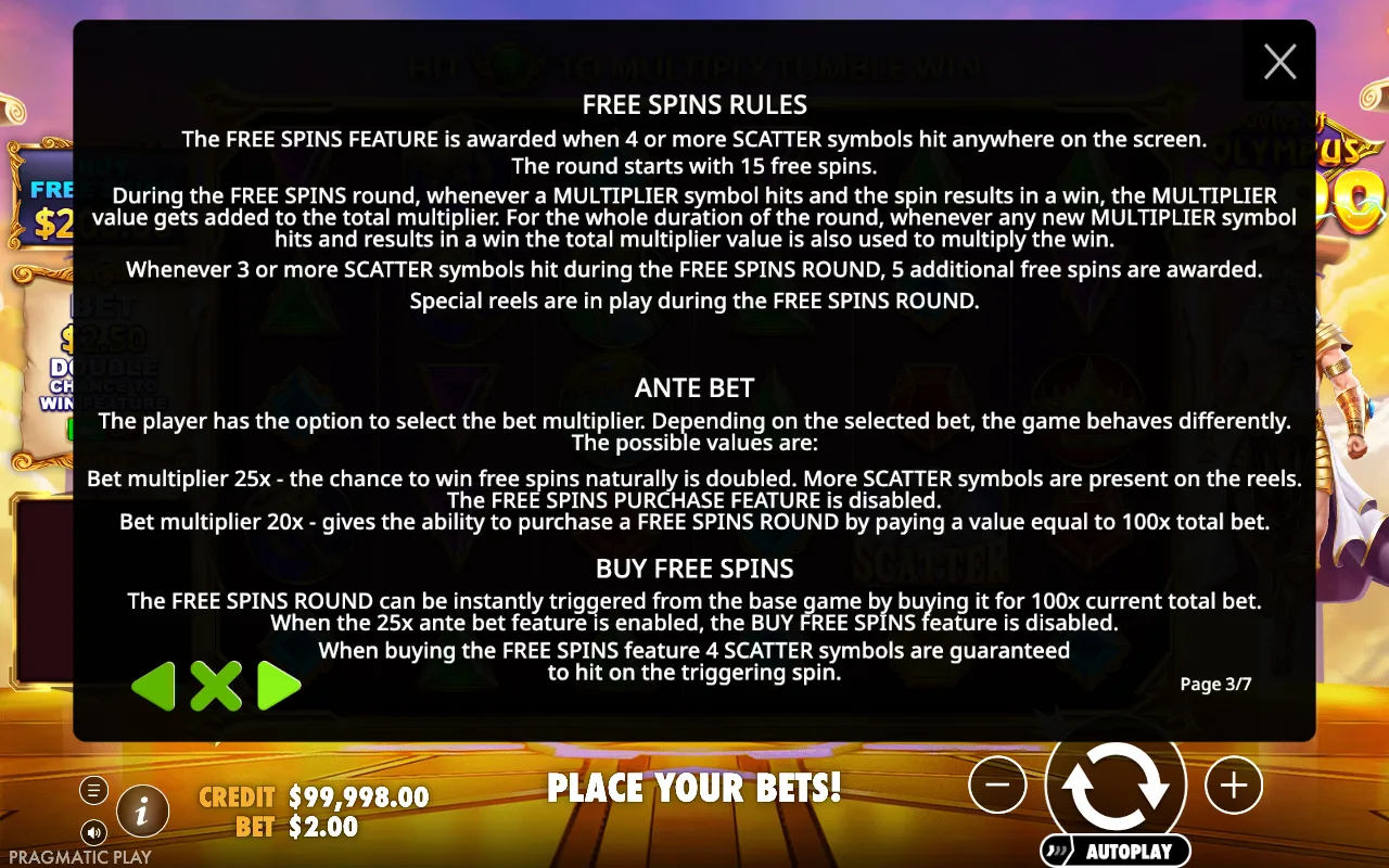 Free spins rules — Gates of Olympus 1000