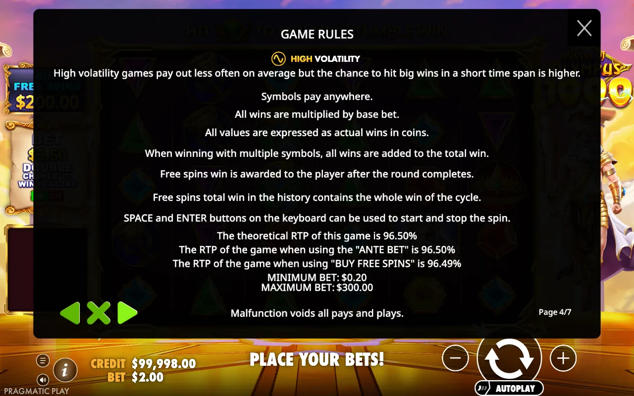 Game rules — Gates of Olympus 1000
