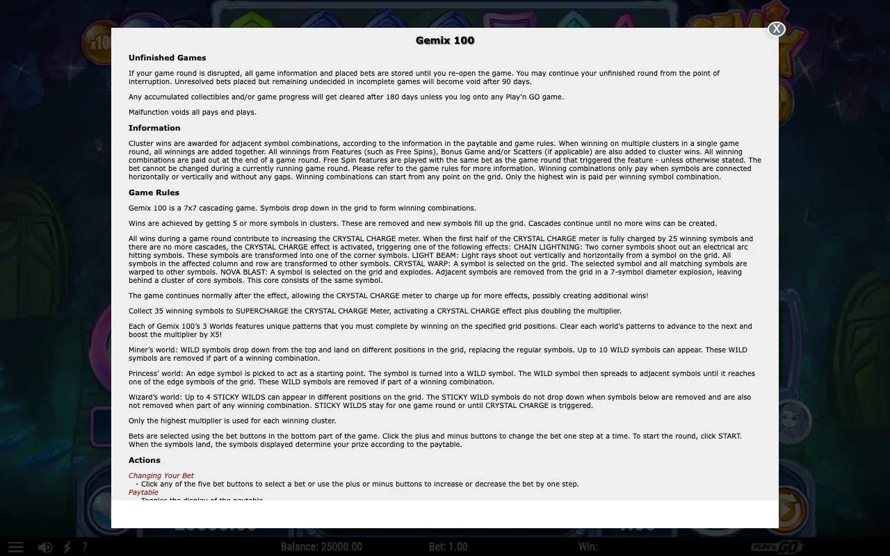 Game rules, page 1 — Gemix 100