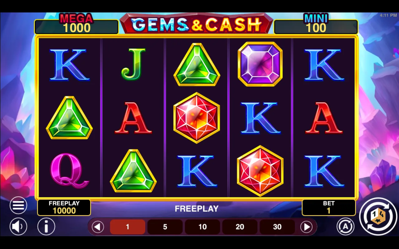 The base game — Gems And Cash Hold And Win