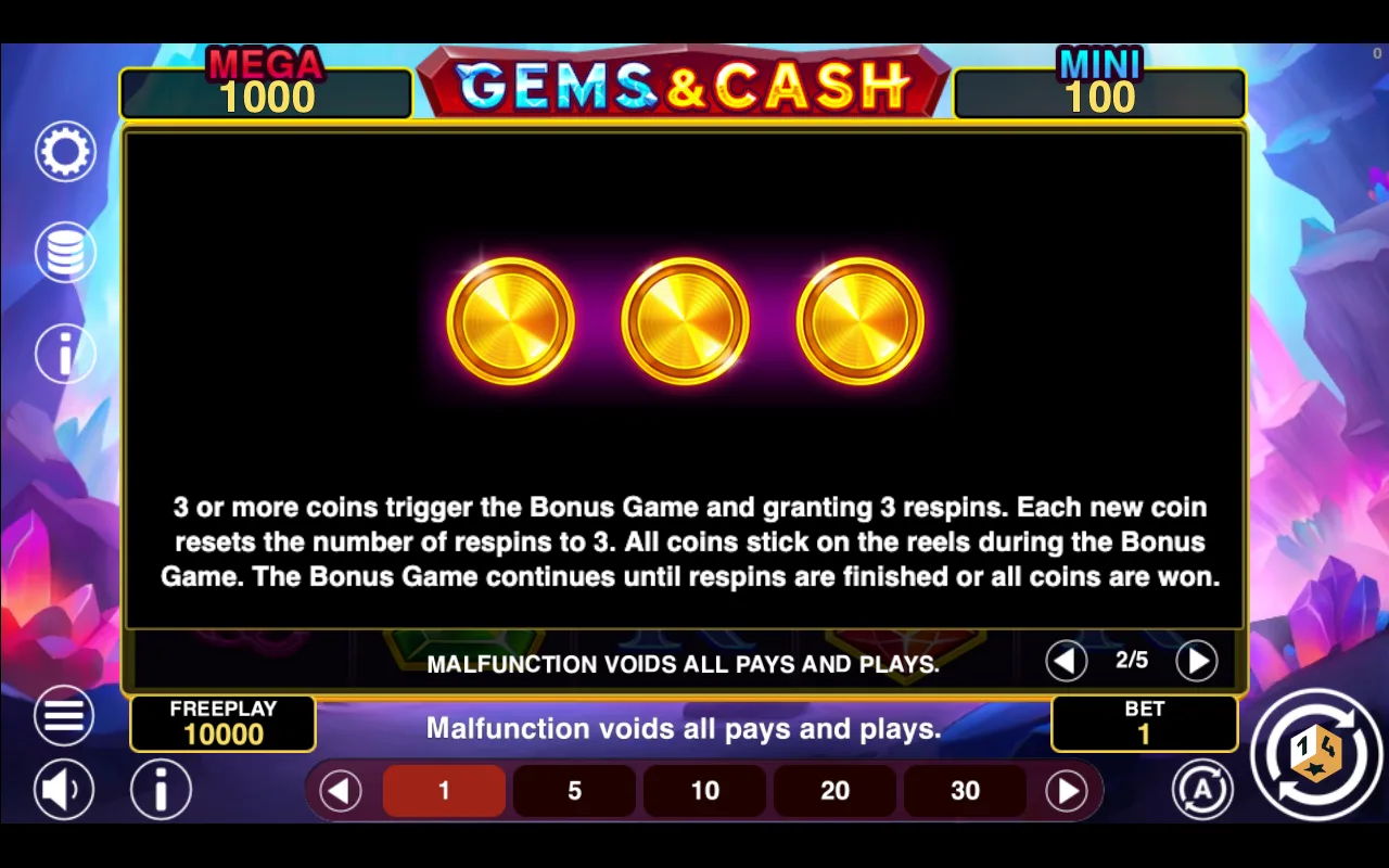 Game rules, page 2 — Gems And Cash Hold And Win