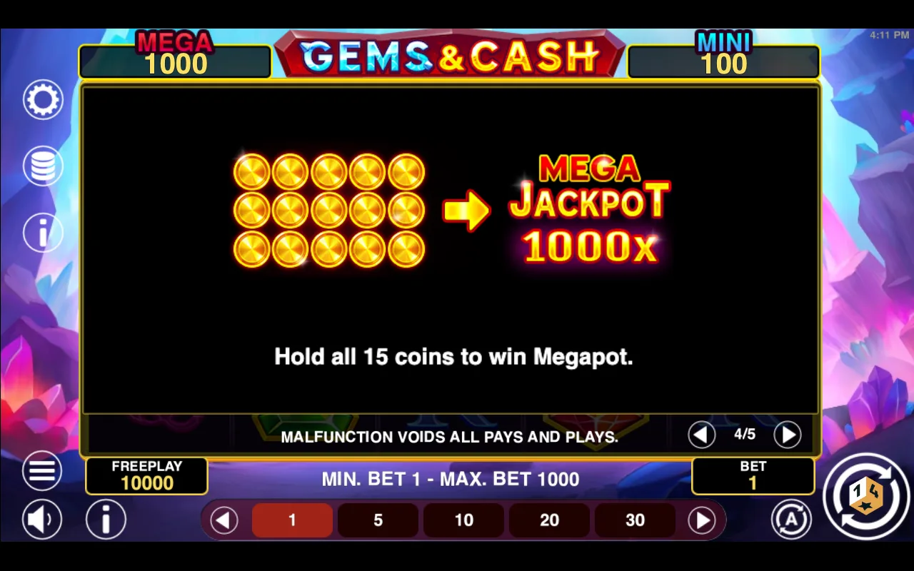 Game rules, page 4 — Gems And Cash Hold And Win