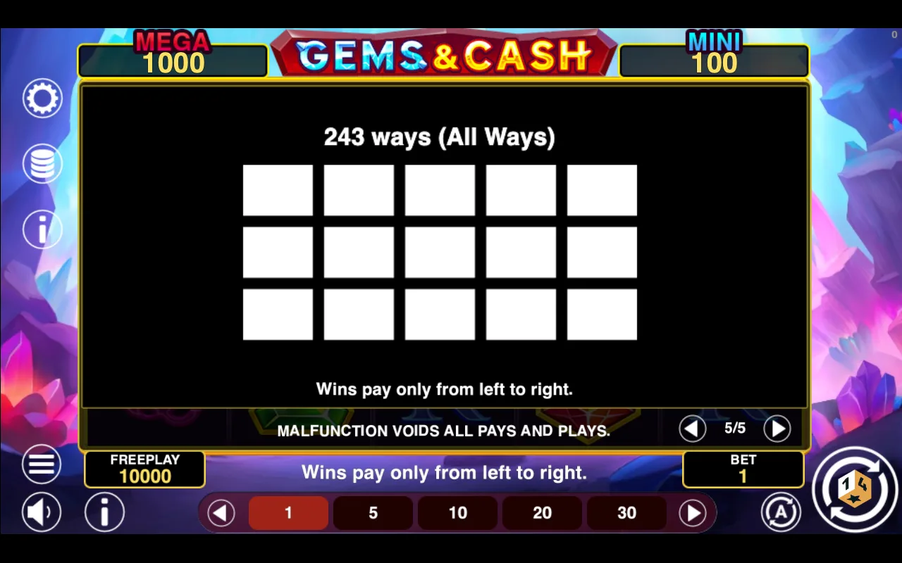 Game rules, page 5 — Gems And Cash Hold And Win