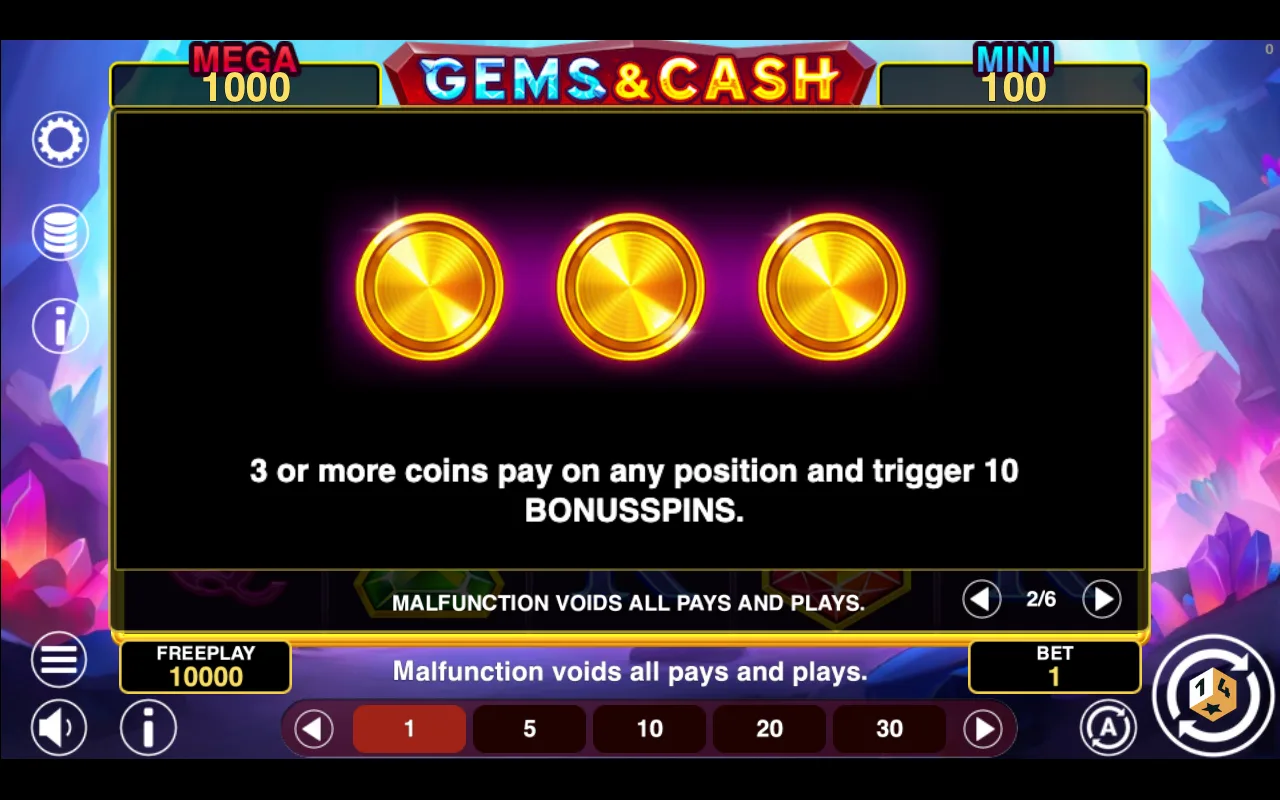 Game rules, page 2 — Gems And Cash Win Spins