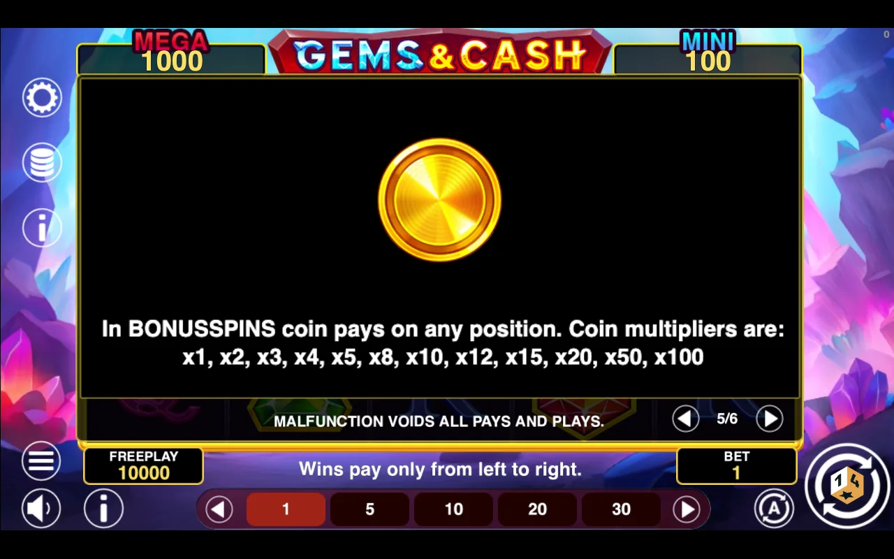 Game rules, page 5 — Gems And Cash Win Spins