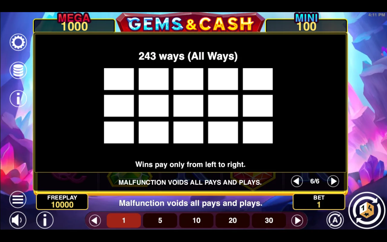Game rules, page 6 — Gems And Cash Win Spins