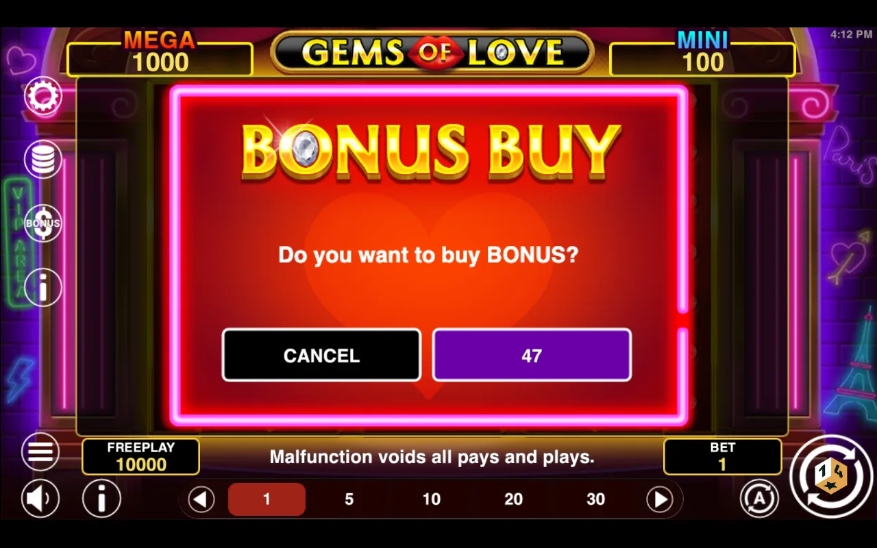 Buying the feature — Gems of Love Hold And Win