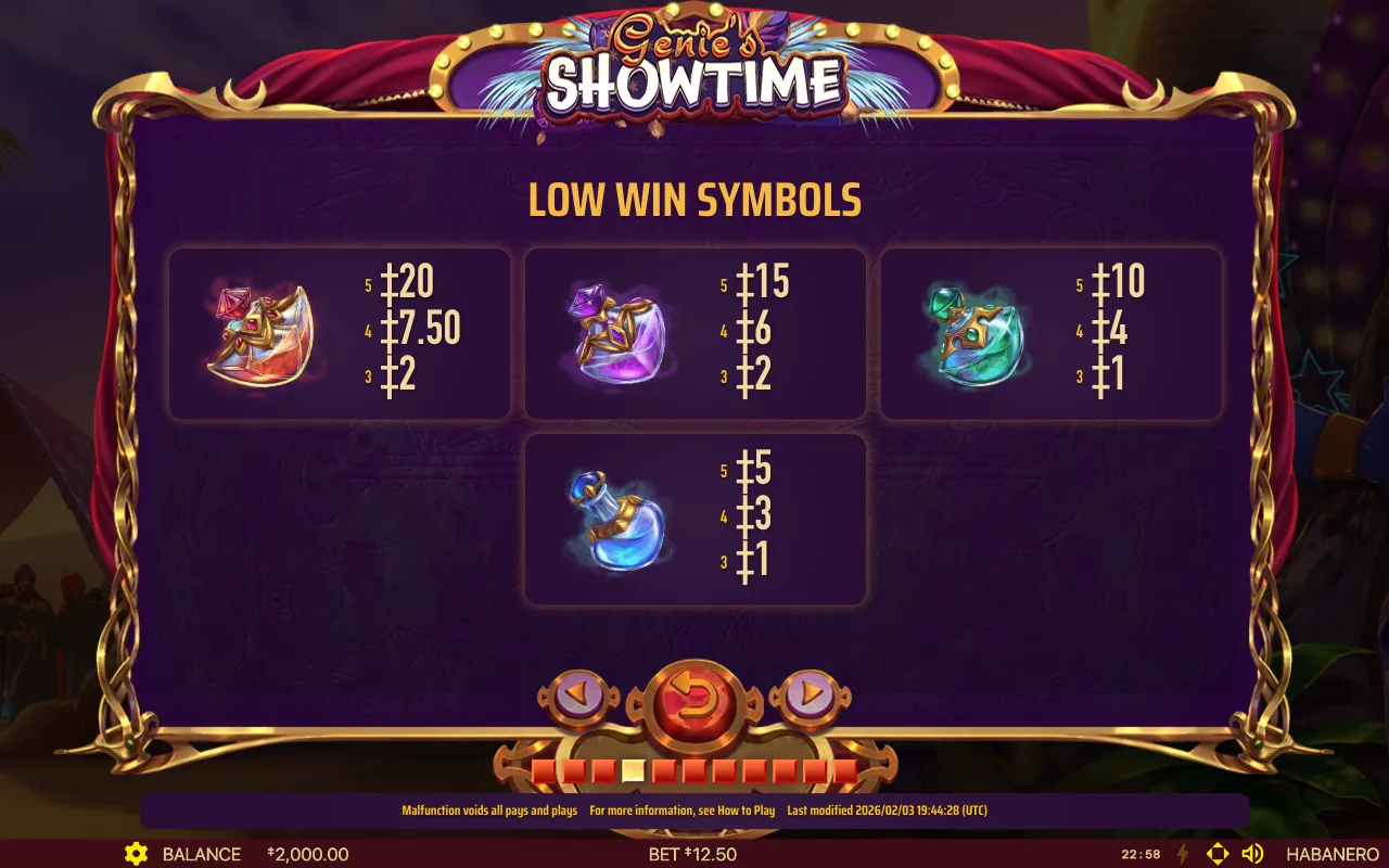 Low win symbols — Genies Showtime