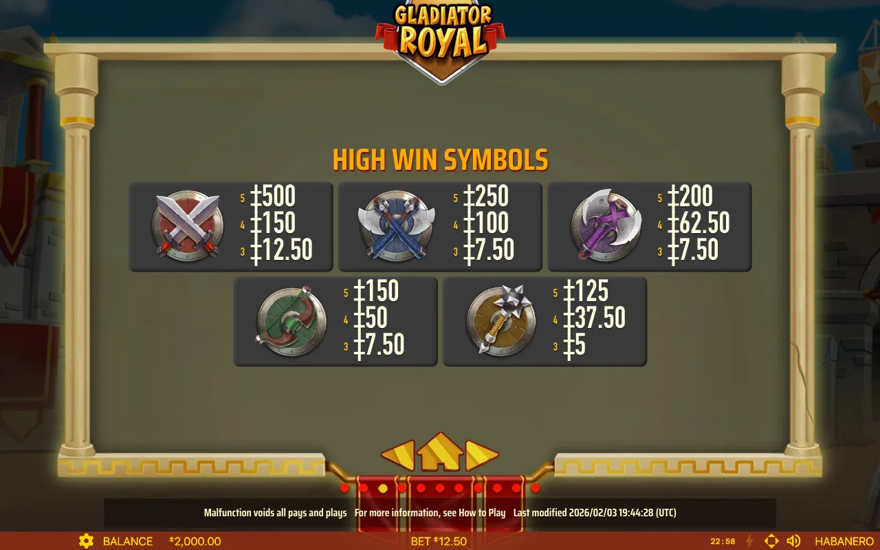 High win symbols — Gladiator Royal