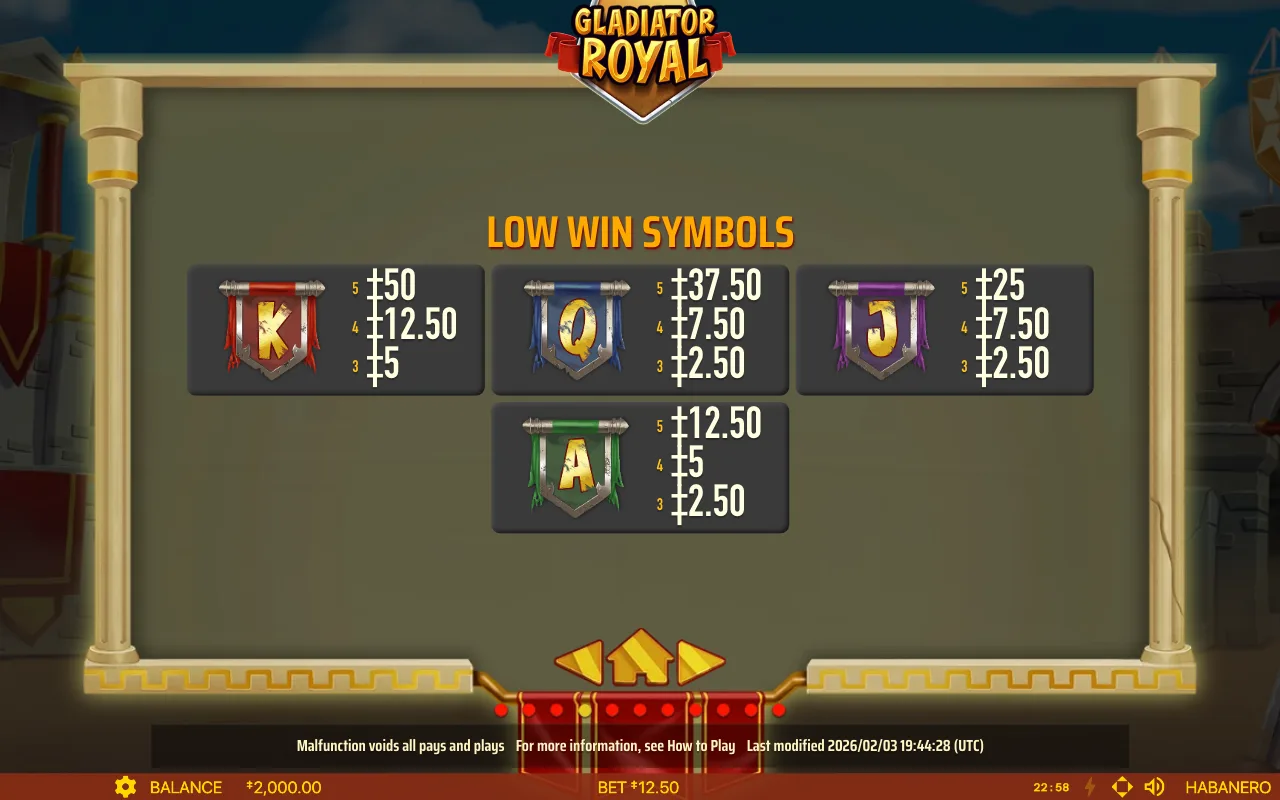 Low win symbols — Gladiator Royal