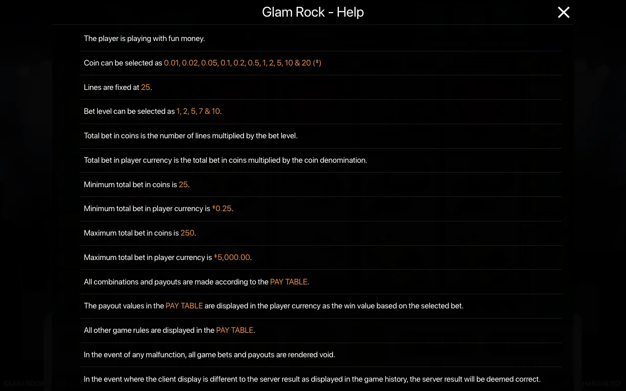 Spielregeln, Seite 1 — Glam Rock