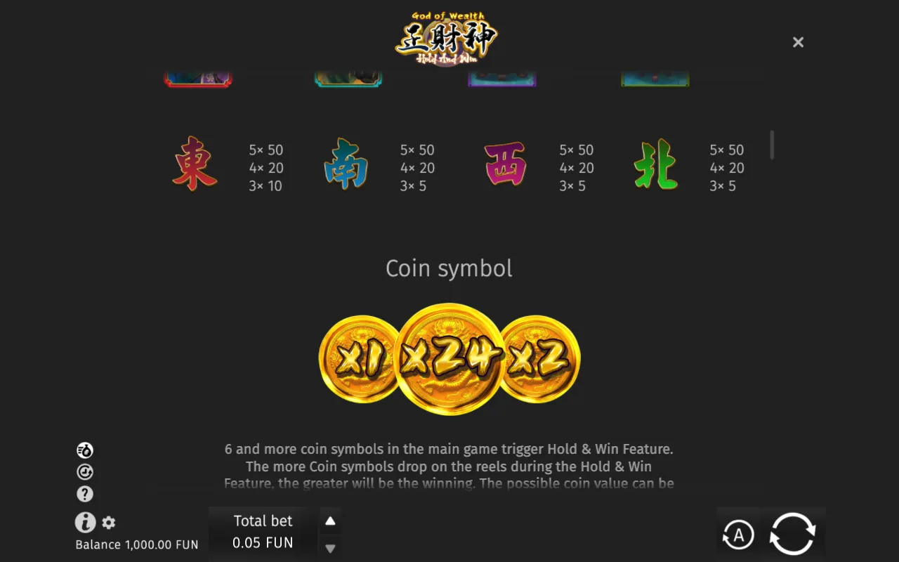 Game rules, page 2 — God of Wealth Hold and Win