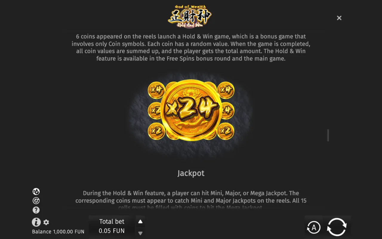 Game rules, page 5 — God of Wealth Hold and Win