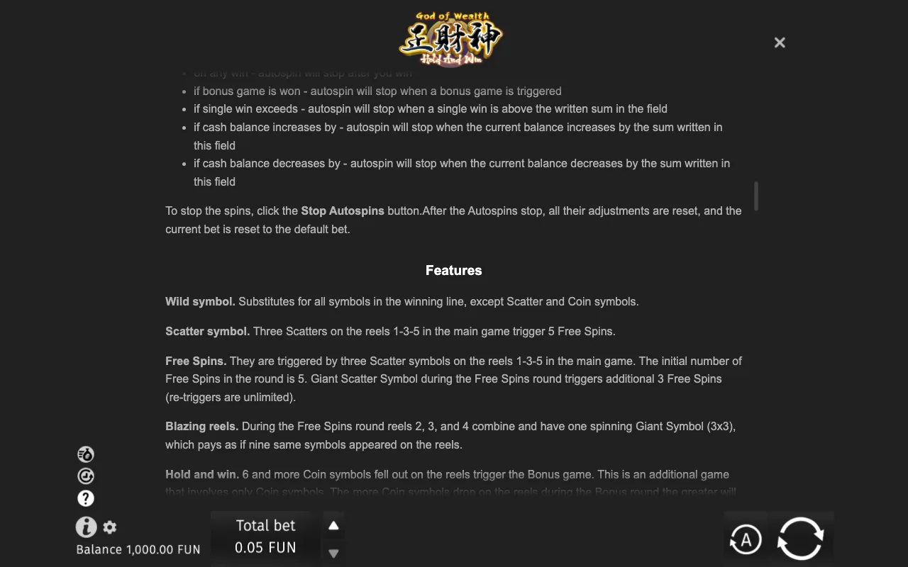 Game rules, page 7 — God of Wealth Hold and Win