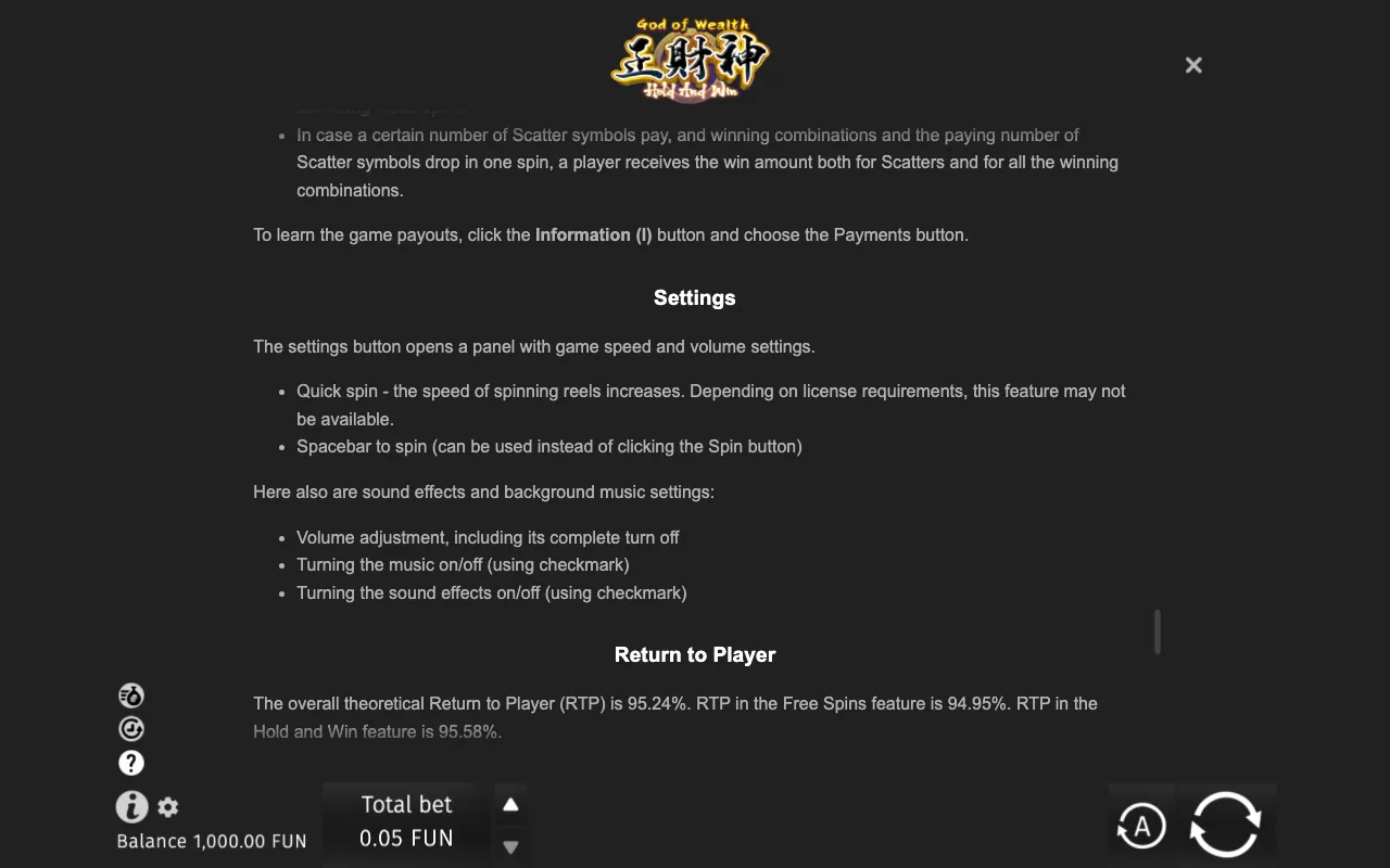 Game rules, page 9 — God of Wealth Hold and Win