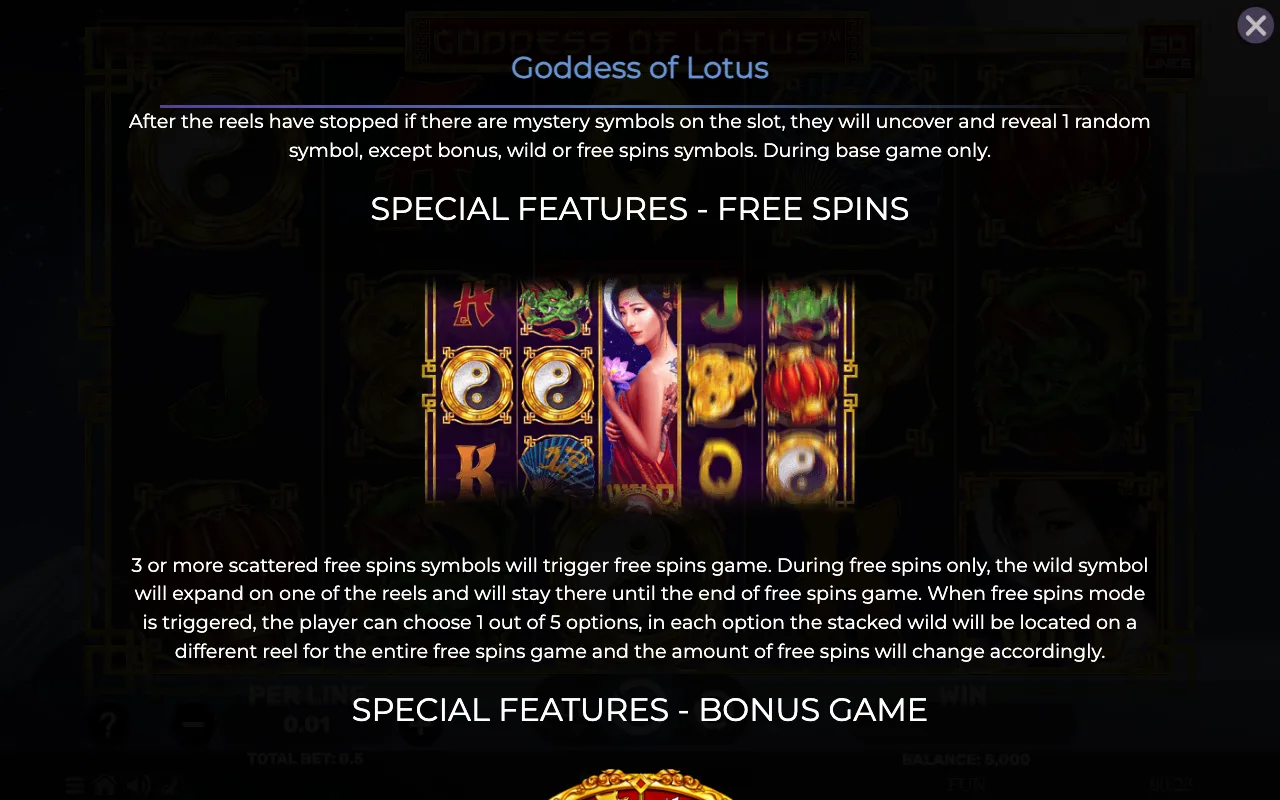 Special features - free spins — Goddess of Lotus