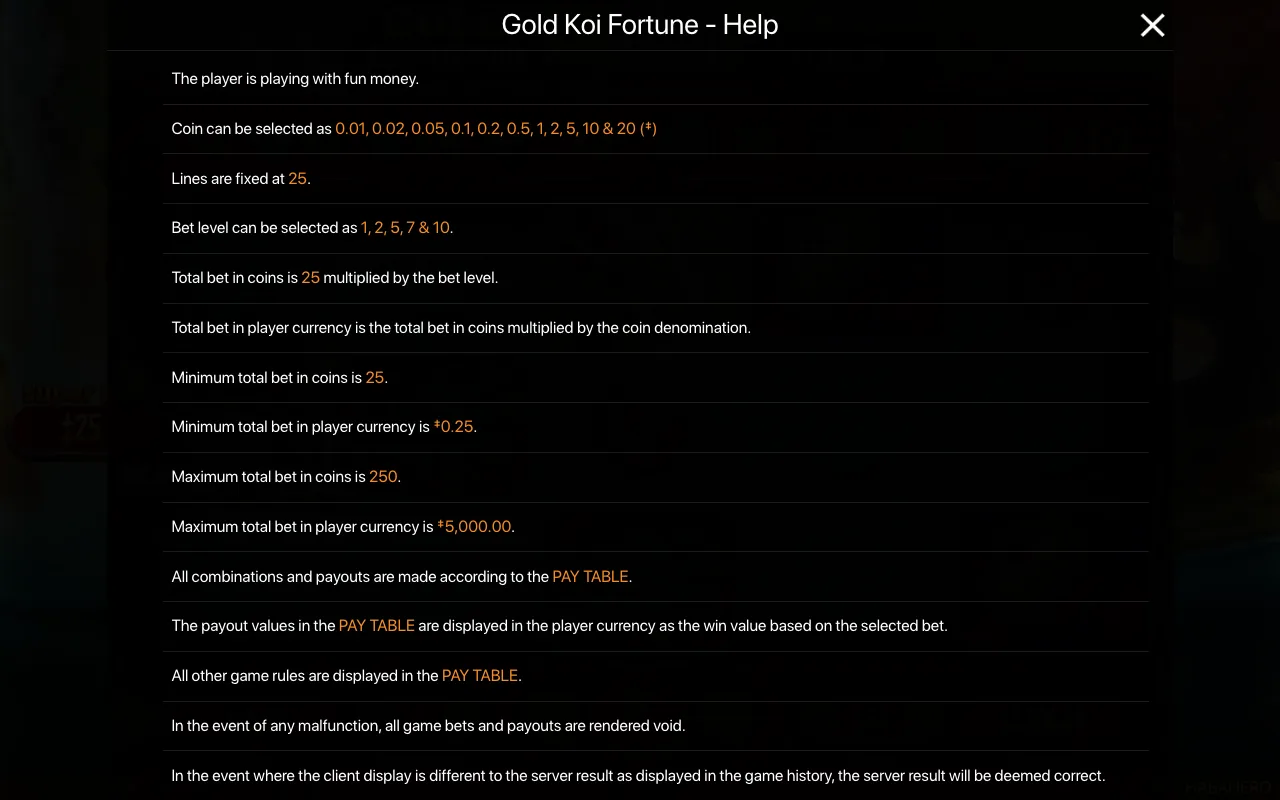 Spielregeln, Seite 1 — Gold Koi Fortune