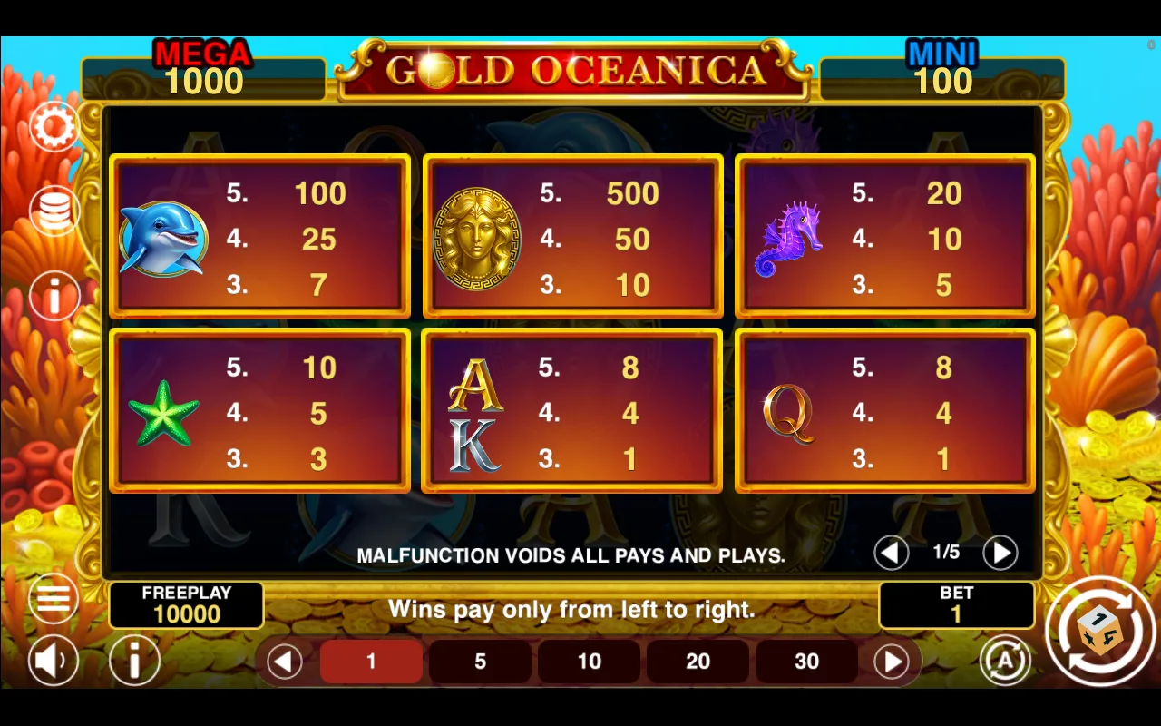 Game rules, page 1 — Gold Oceanica Hold And Win