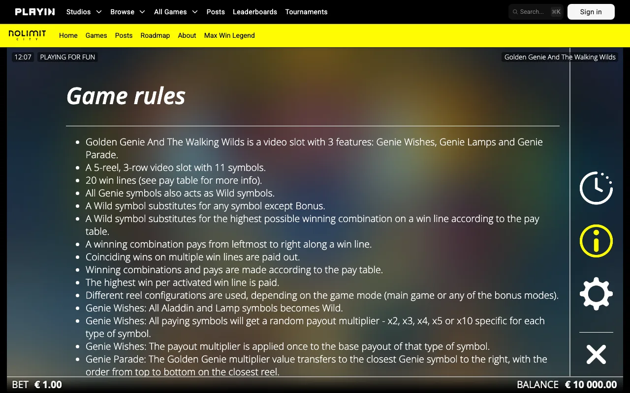 Game rules, page 1 — Golden Genie and the Walking Wilds