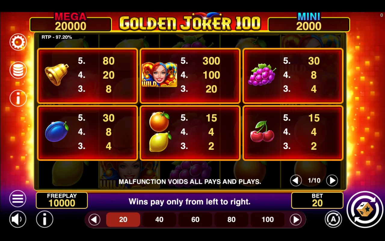 Game rules, page 1 — Golden Joker 100 Hold And Win