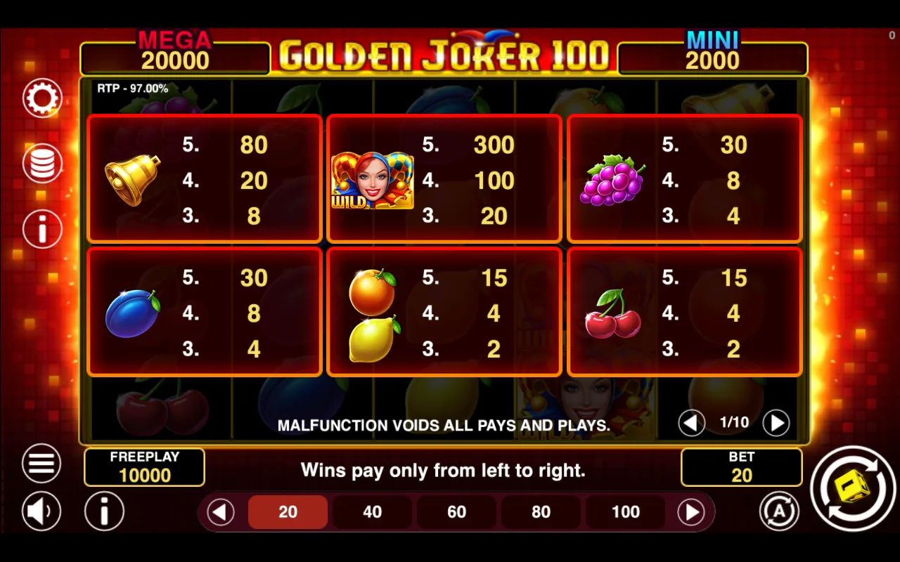 Game rules, page 1 — Golden Joker 100
