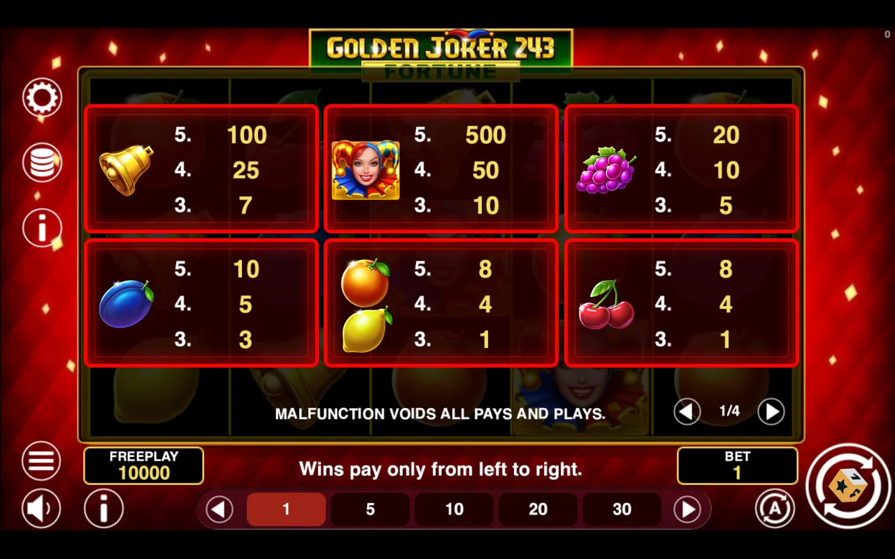 Game rules, page 1 — Golden Joker 243 Fortune