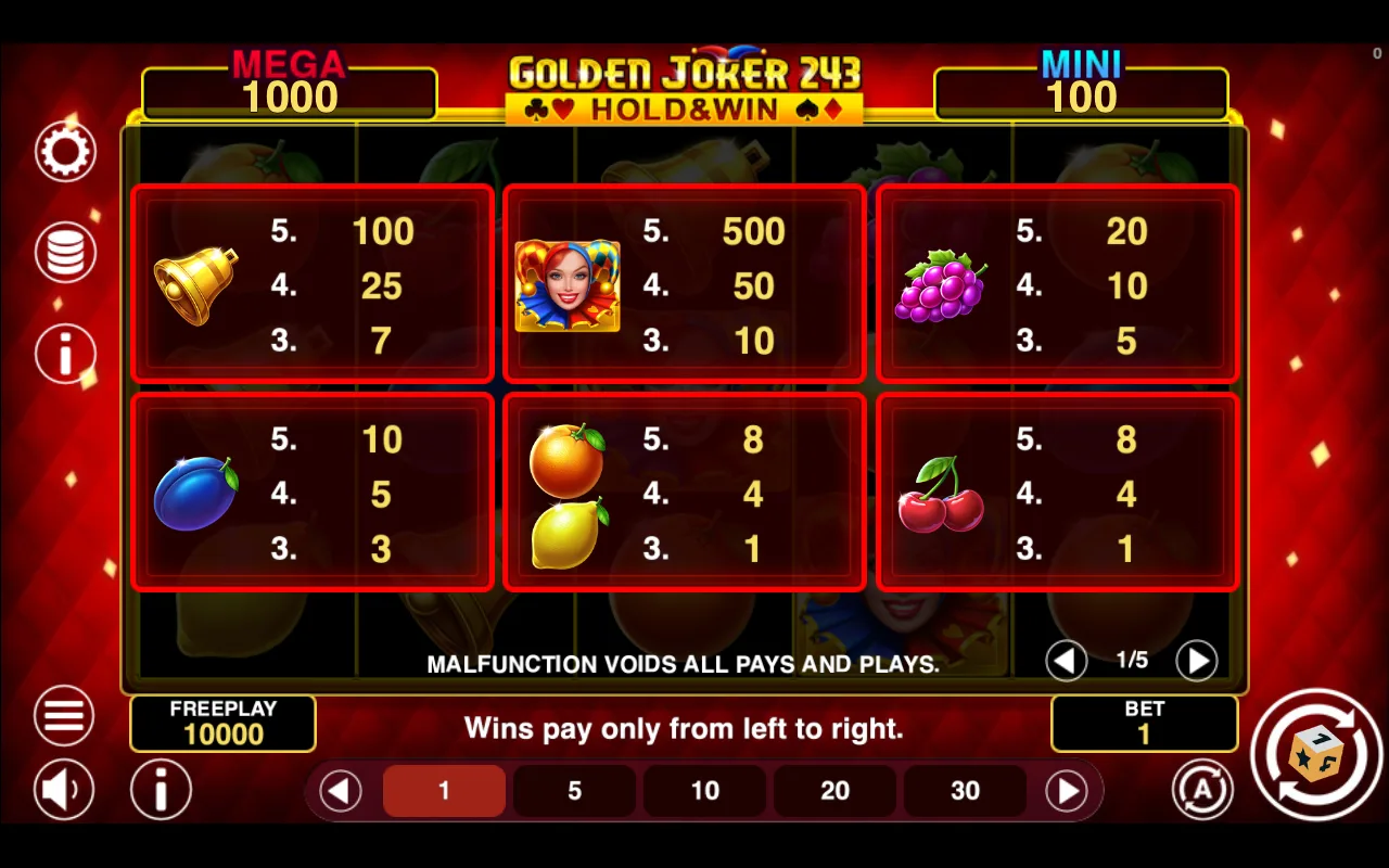 Game rules, page 1 — Golden Joker 243 Hold And Win