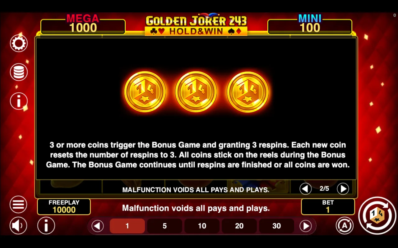 Game rules, page 2 — Golden Joker 243 Hold And Win