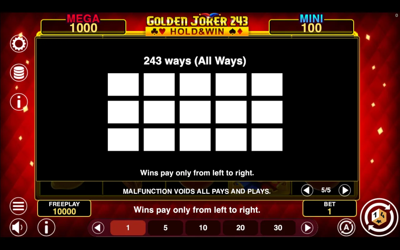 Game rules, page 5 — Golden Joker 243 Hold And Win