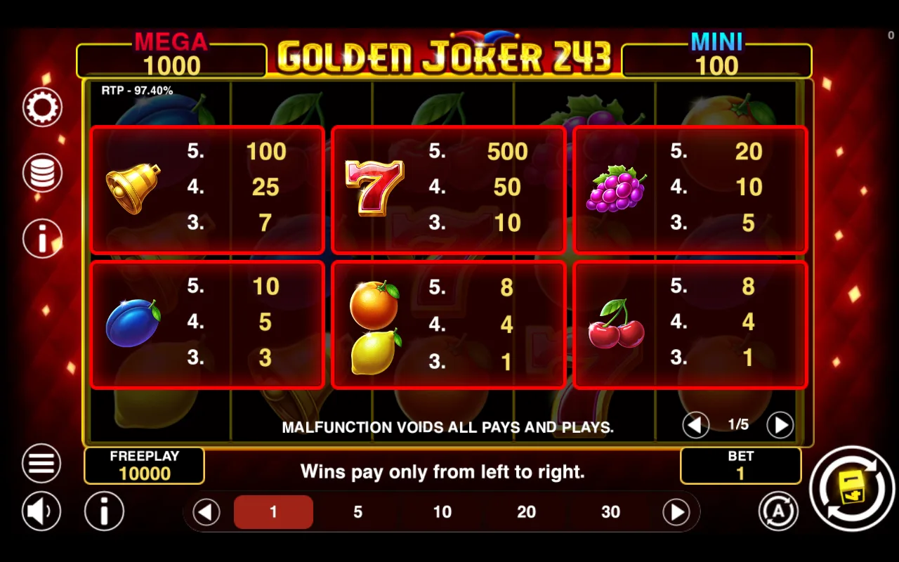 Game rules, page 1 — Golden Joker 243