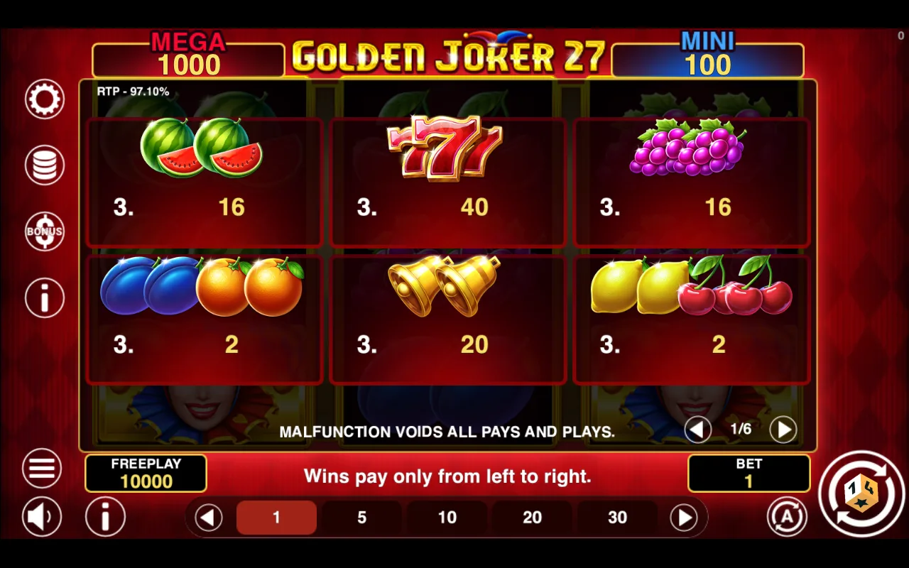 Game rules, page 1 — Golden Joker 27 Hold And Win