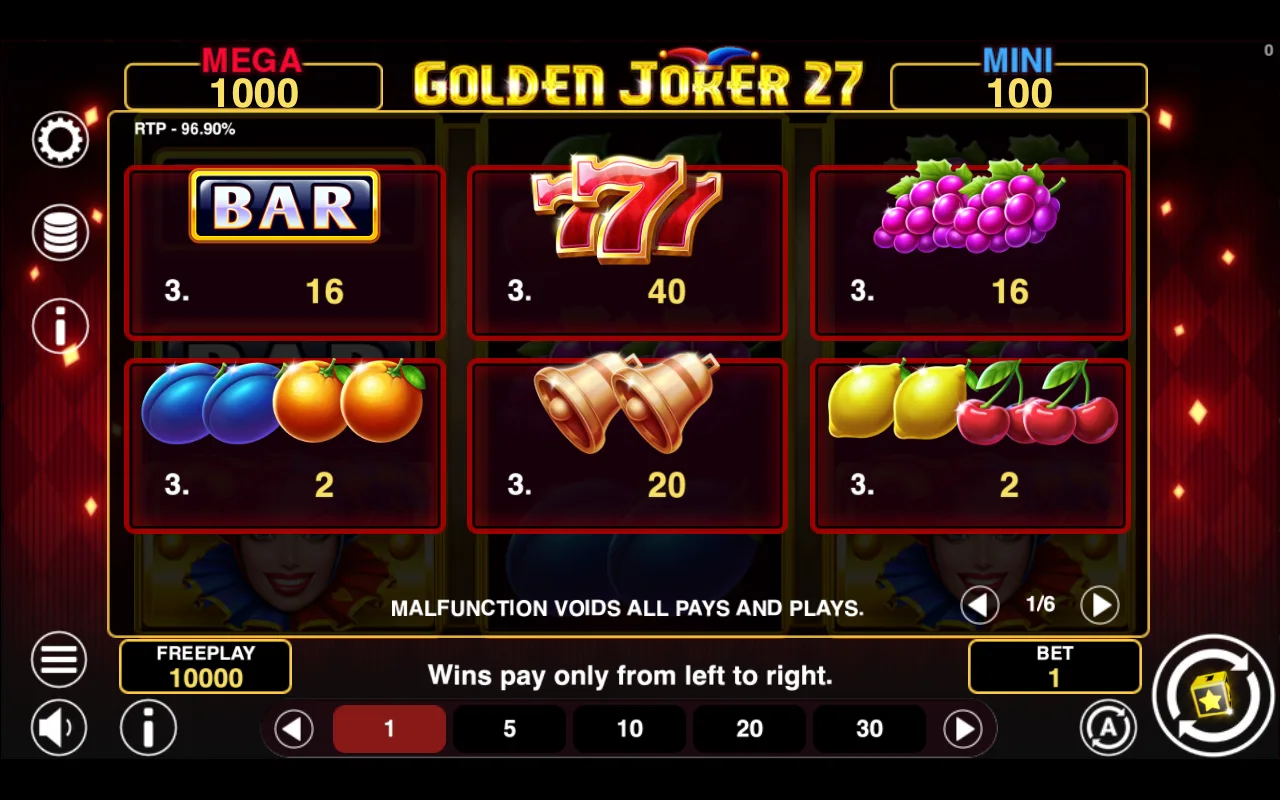 Game rules, page 1 — Golden Joker 27