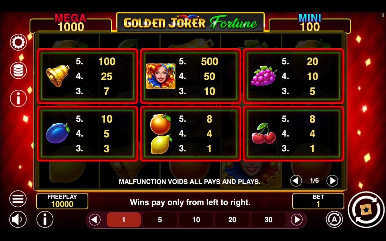 Game rules, page 1 — Golden Joker Fortune