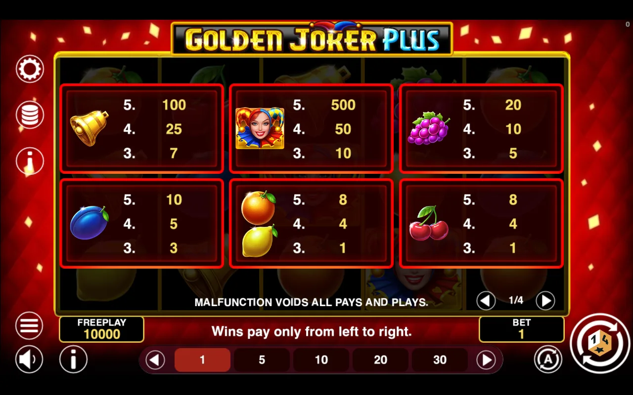 Game rules, page 1 — Golden Joker Plus