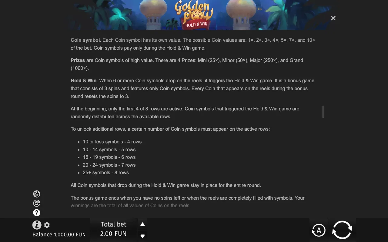 Game rules, page 8 — Golden Paw Hold Win